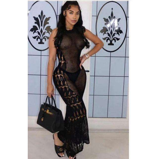 Knitted See Through Bodycon Maxi Dress