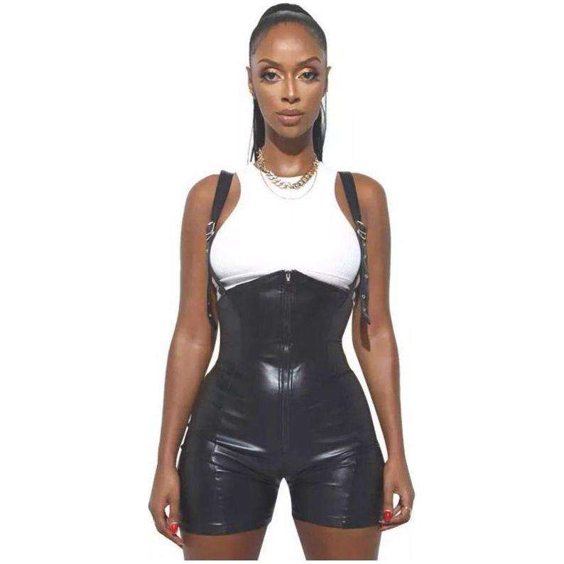 Sexy Sleeveless Leather Jumpsuit