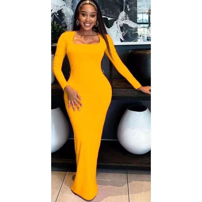 Square Long Sleeve Bodycon Dress
