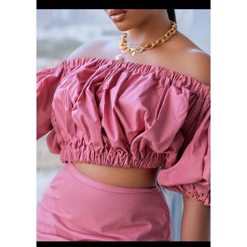 High Waisted Skirt & Crop-Top Off Shoulder Top Set