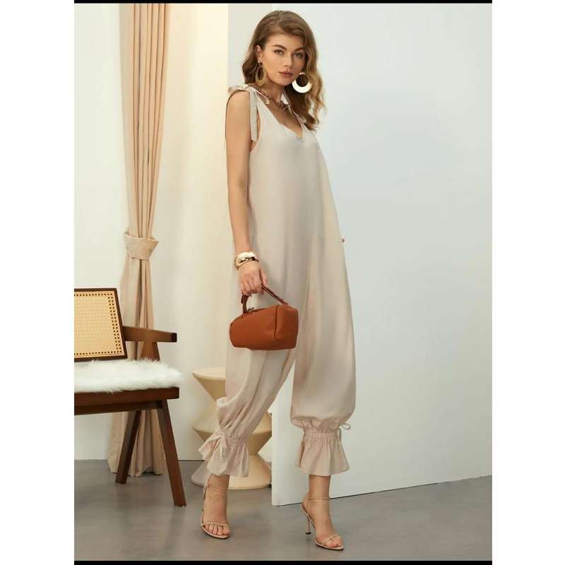 Loose Cold Shoulder V-Neck Jumpsuits
