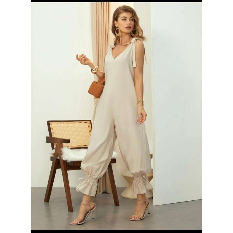Loose Cold Shoulder V-Neck Jumpsuits