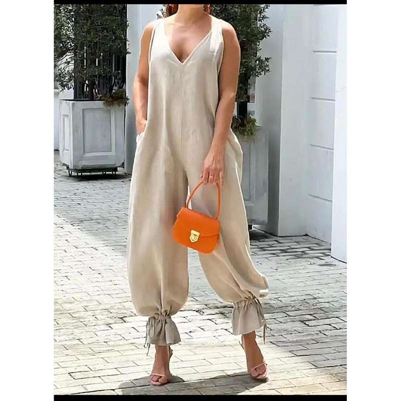 Loose Cold Shoulder V-Neck Jumpsuits