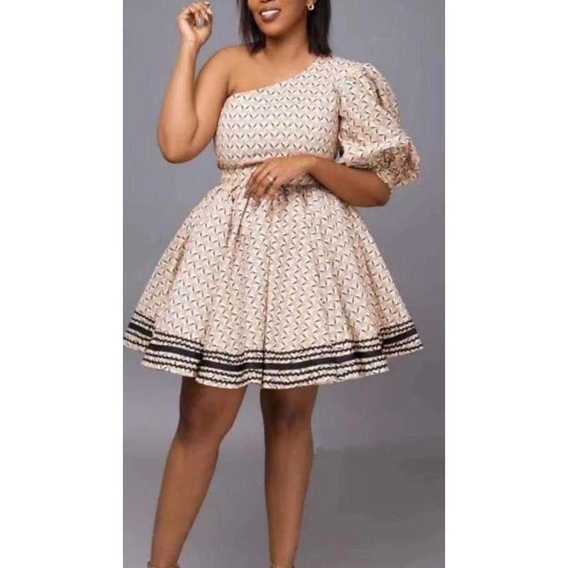 One Hand cold Shoulder Mini Ankara Dress