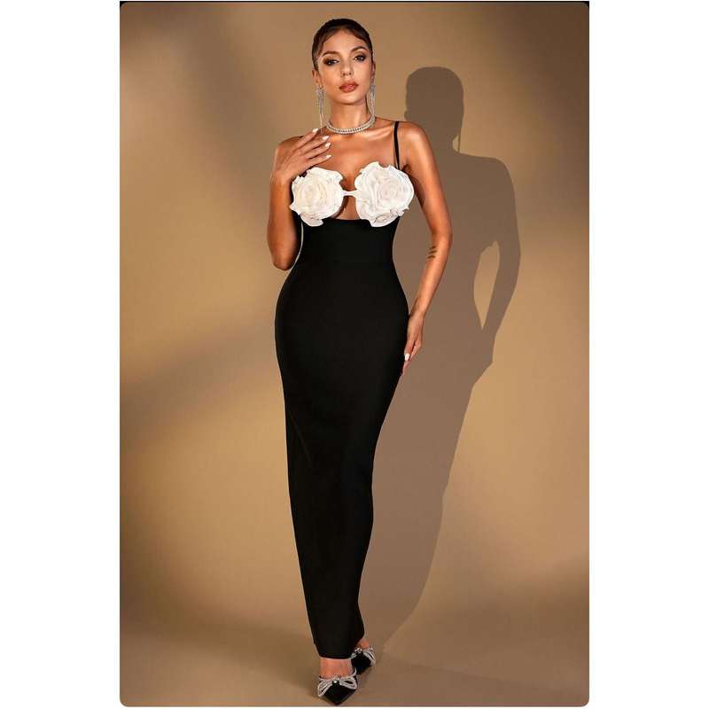 Spaghetti Flower Bodycon Maxi Dress