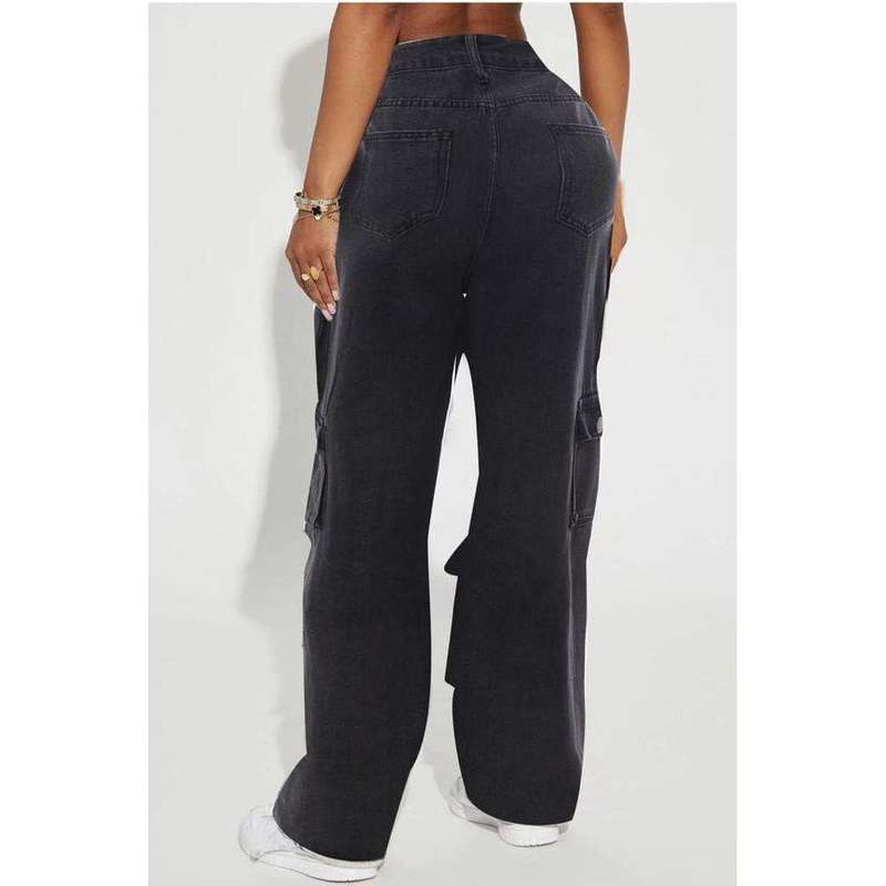 High Waist Slant Pocket Cargo Jeans.