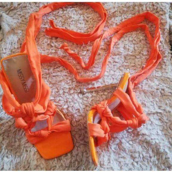 Open Toe Satin Lace Up Hell Shoes