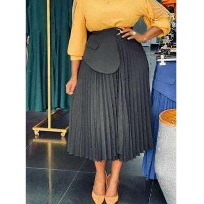 Elegant & Romantic Solid Color Pleated Waist Belt Adjustable Skirt.