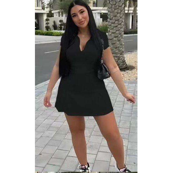 Short Sleeve Sexy v-neck midi dress.