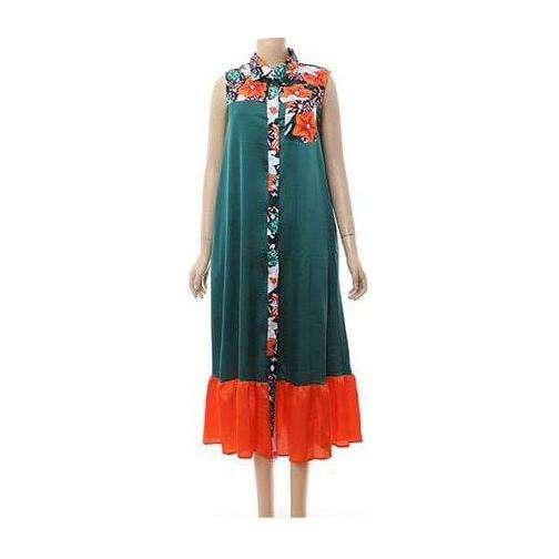 African Sleeveless Printing Polyester Long Dress.