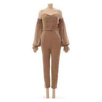 Jumpsuit Sexy Strapless See-through Mesh Long Sleeved.