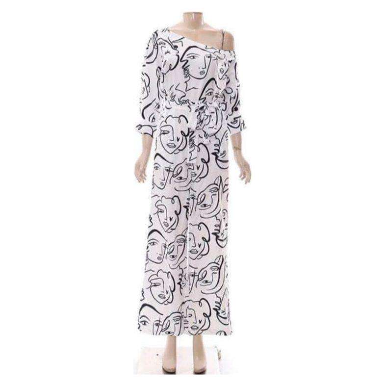 Asymmetrical Neck Drop Shoulder Wide Leg Jumpsuit.