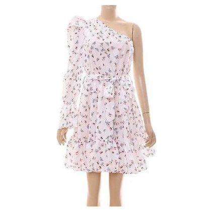 Floral Print One Shoulder Belted Dress.