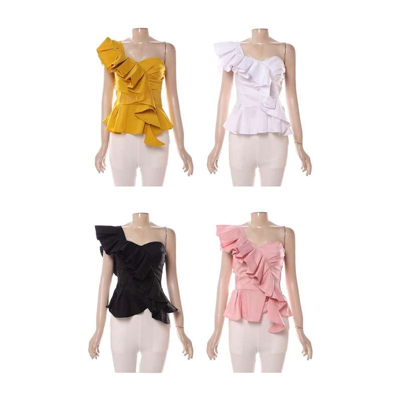 Ruffle One Shoulder Scuba Blouse.