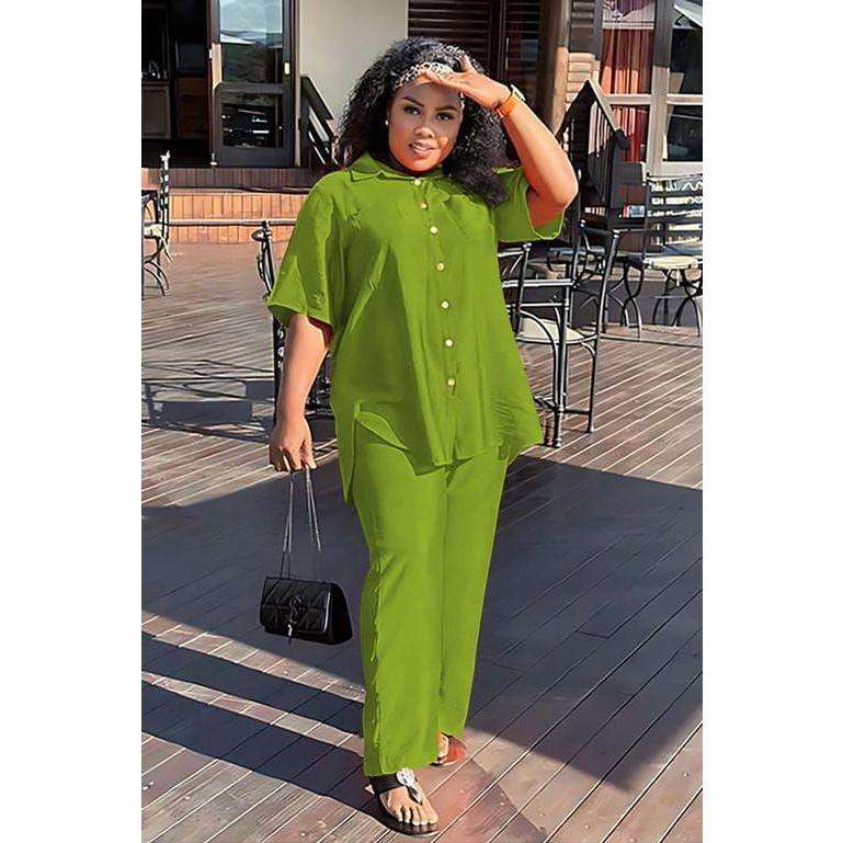 Irregular Top & Wide Pants Set.