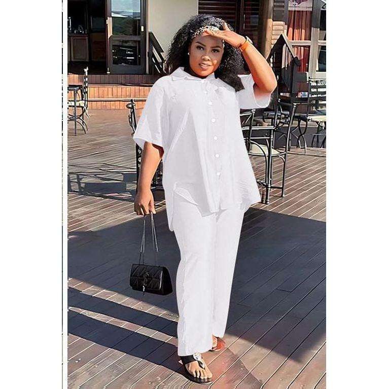Irregular Top & Wide Pants Set.