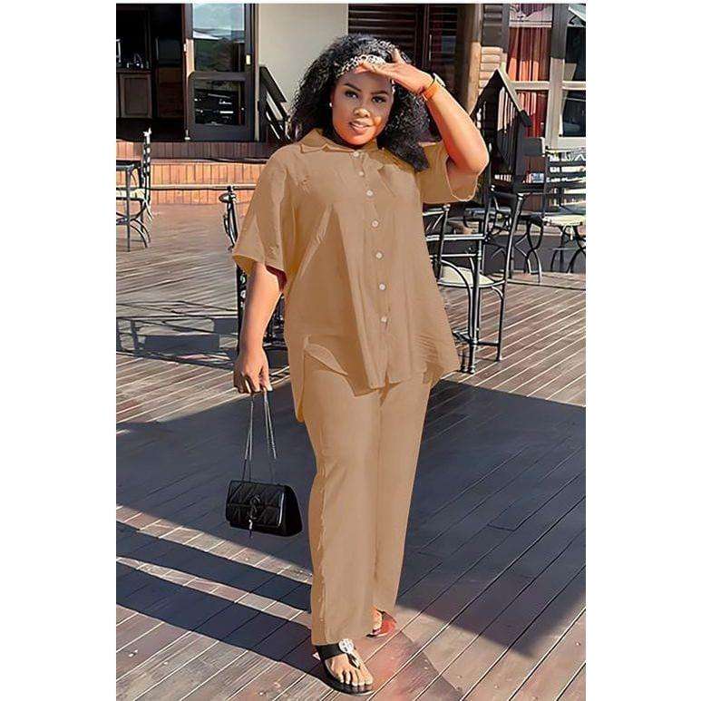 Irregular Top & Wide Pants Set.