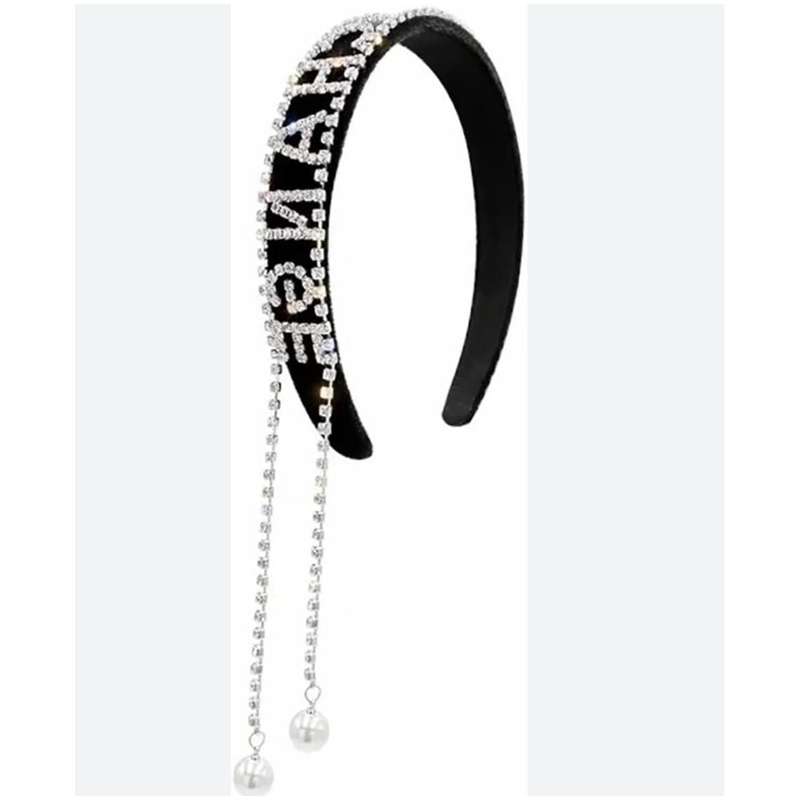 Pearl Letter Tassels Wide Hairband