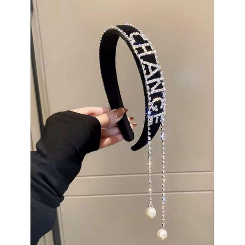 Pearl Letter Tassels Wide Hairband