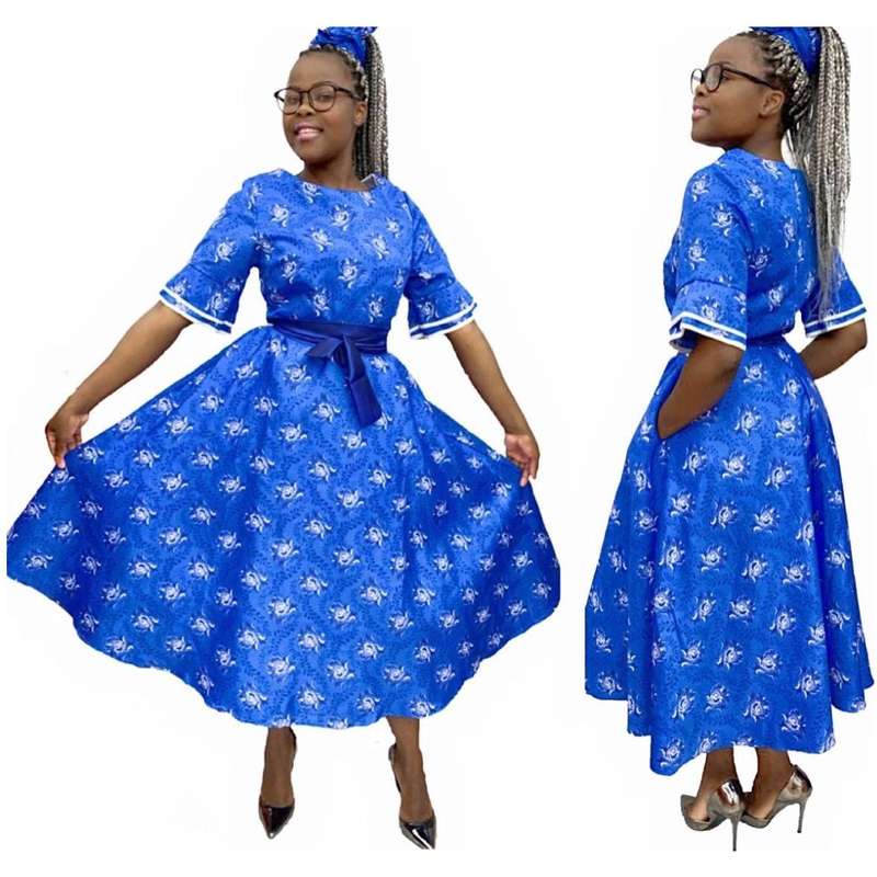 Elegant Flared Shwe-shwe Midi Dress.