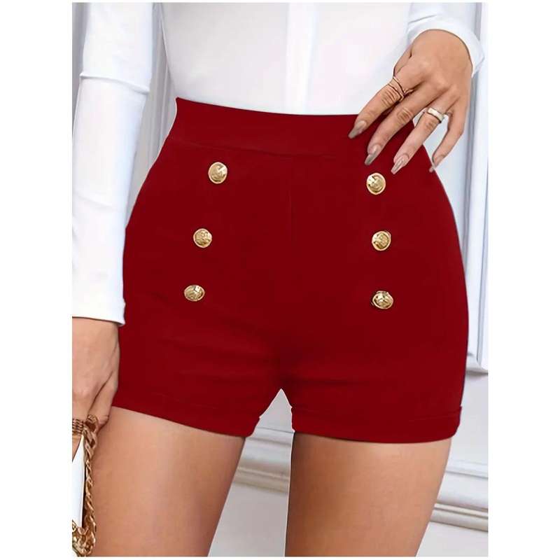Casual Slim Fit Shorts With Double-Breasted Design.