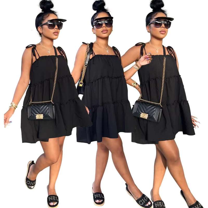 Ruffle Hem Cami Dress Backless Spaghetti Dress.