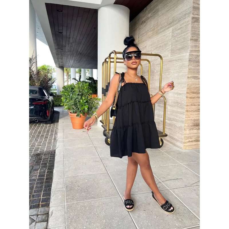 Ruffle Hem Cami Dress Backless Spaghetti Dress.