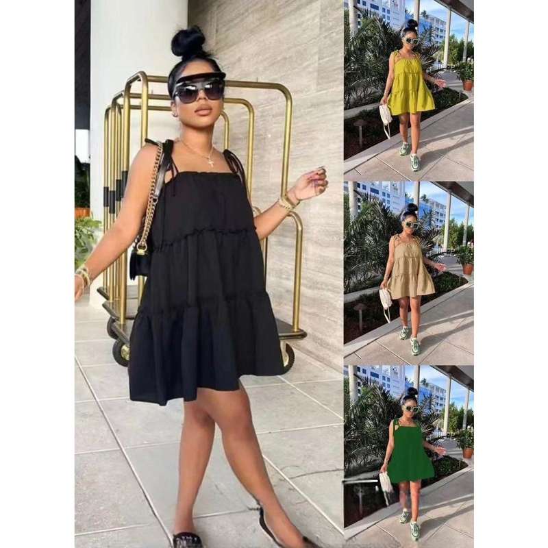 Ruffle Hem Cami Dress Backless Spaghetti Dress.