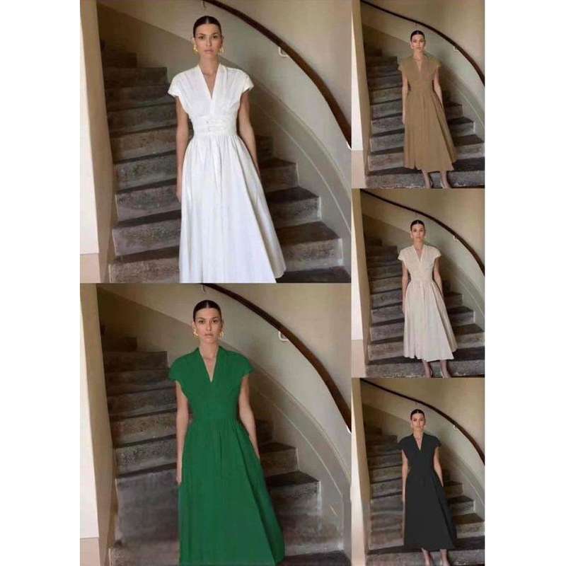 Pleated Waist Belt Flying Sleeve Office Street Dress.
