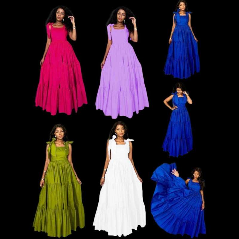Flare Pattern Pleated Maxi Dress.