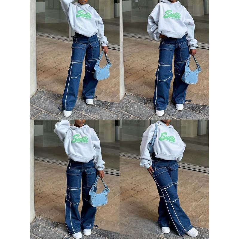 Cargo Striped Patchwork Jeans.