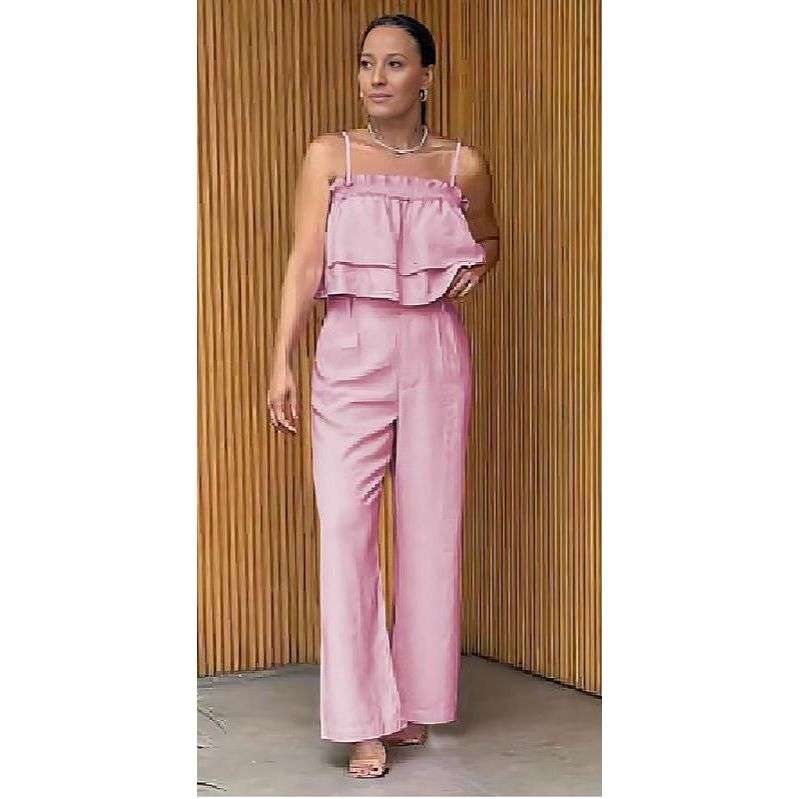 Frill Trim Cami and Wide Leg Pants Set