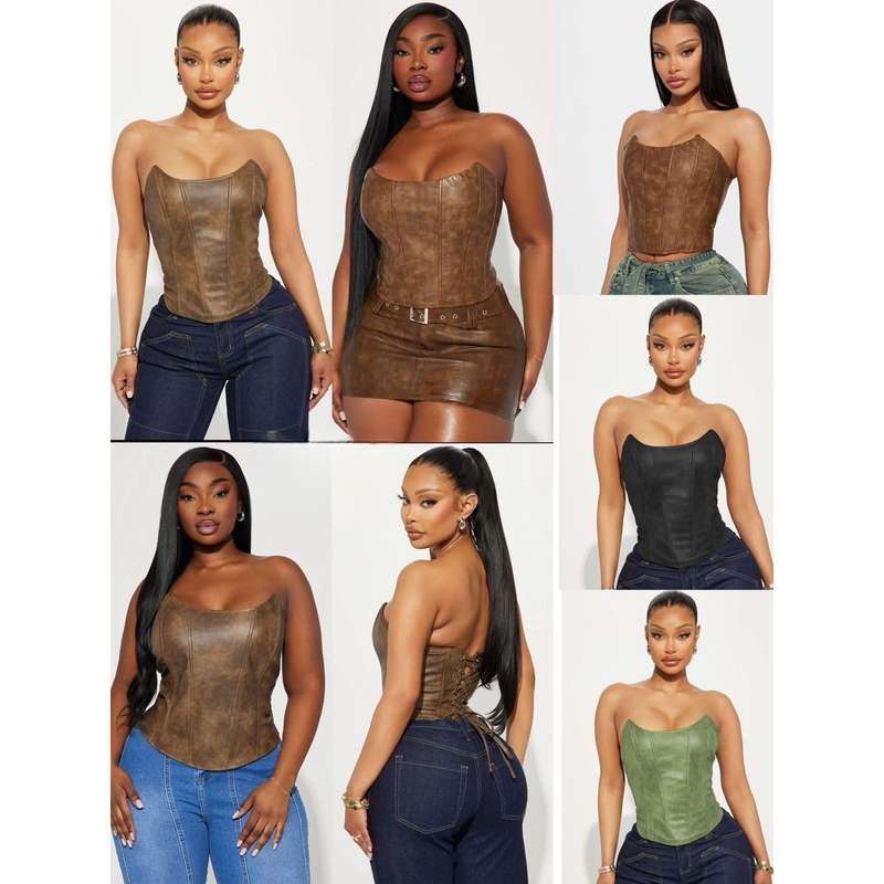 Faux Leather Corsets Top