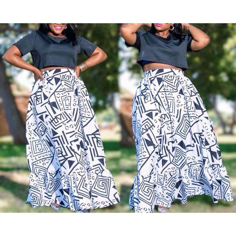 Summer High Waist Long Midi Skirts Set.