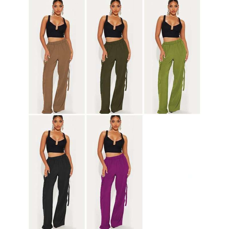 Drawstring Waist Knot Side Hem Pants.