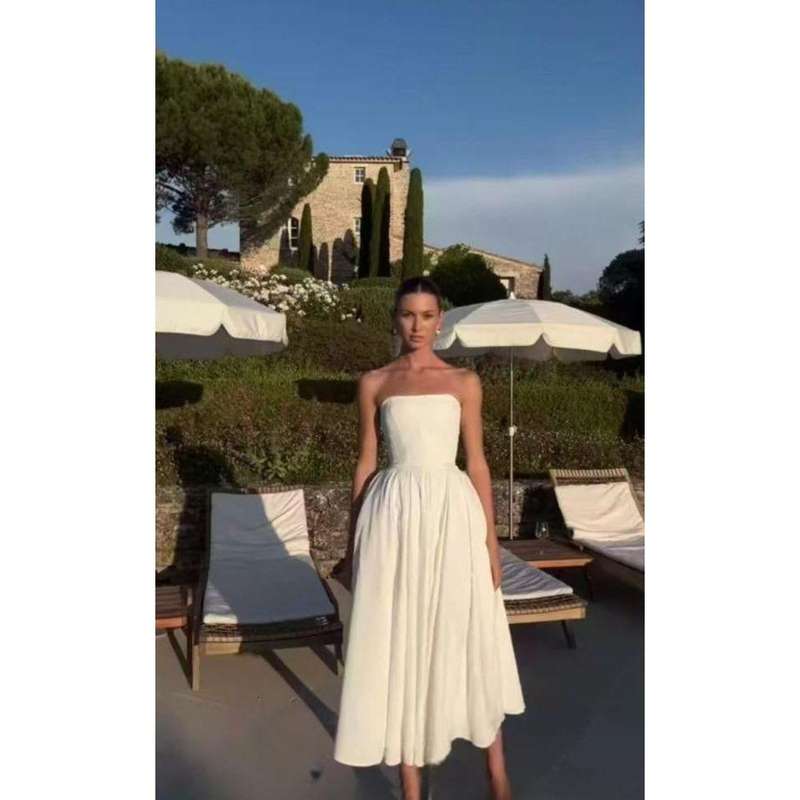 Pleated strapless long dress