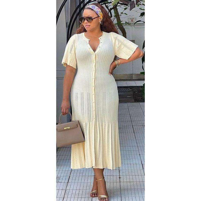 Bodycon Button Short Sleeve Knitted Maxi Dress.