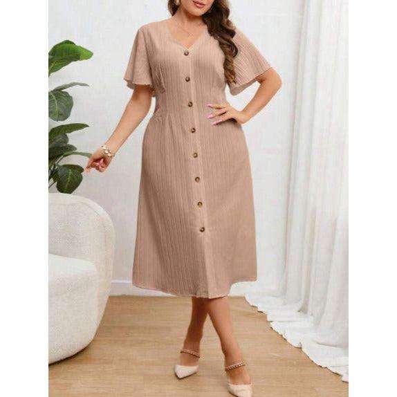 Button Down Short Sleeve Shirt Midi Dress