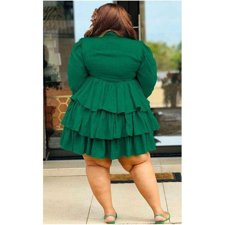 Plus Size Pleated Mini Long Sleeve Dress
