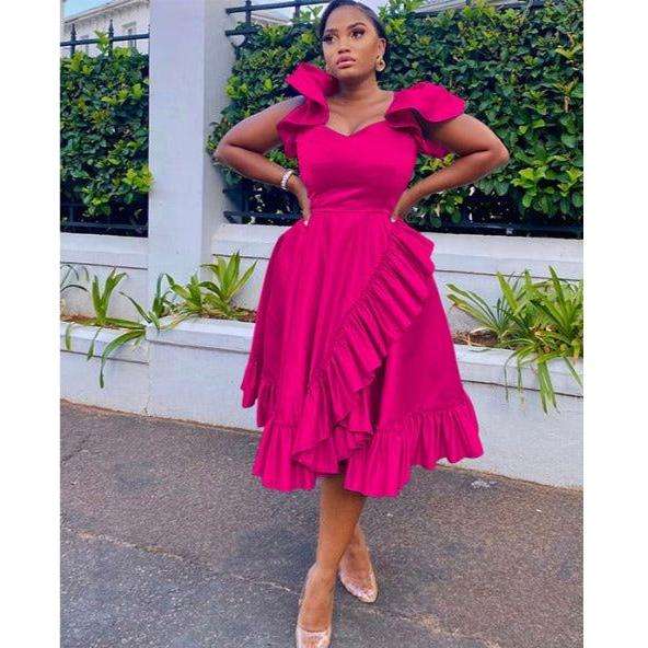 Asymmetric Bottom Pleated Maxi Dress