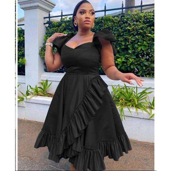 Asymmetric Bottom Pleated Maxi Dress