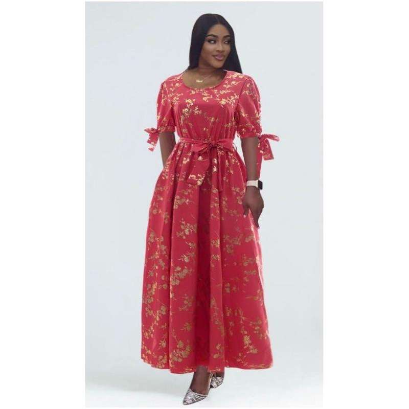 Round-Neck Long Sleeve Floral A-line Maxi Dress