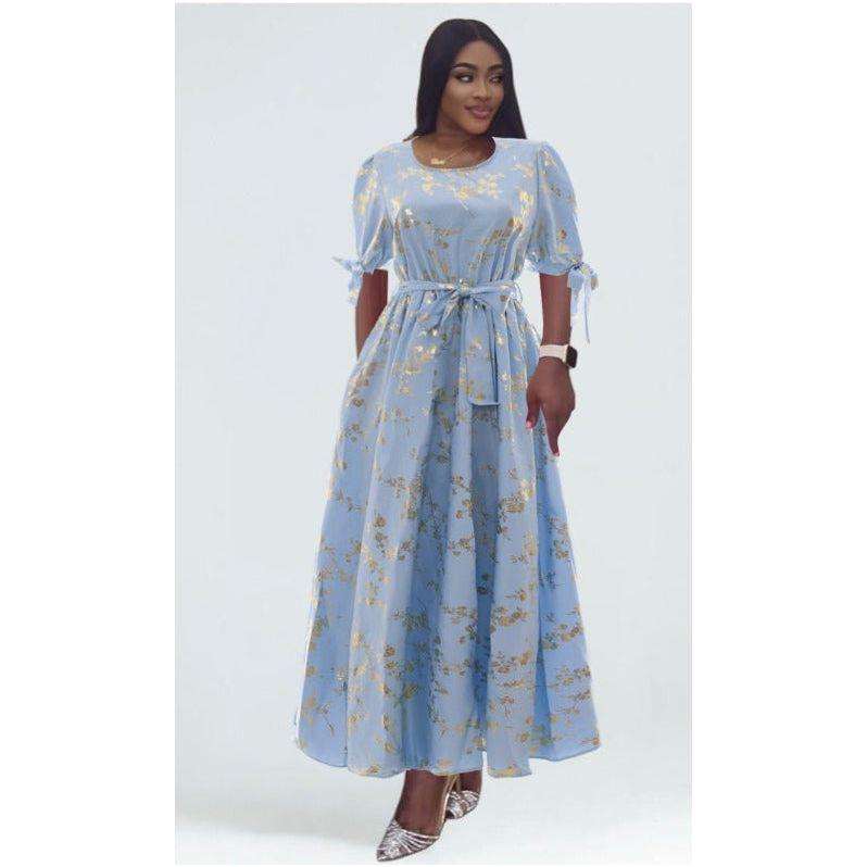 Round-Neck Long Sleeve Floral A-line Maxi Dress