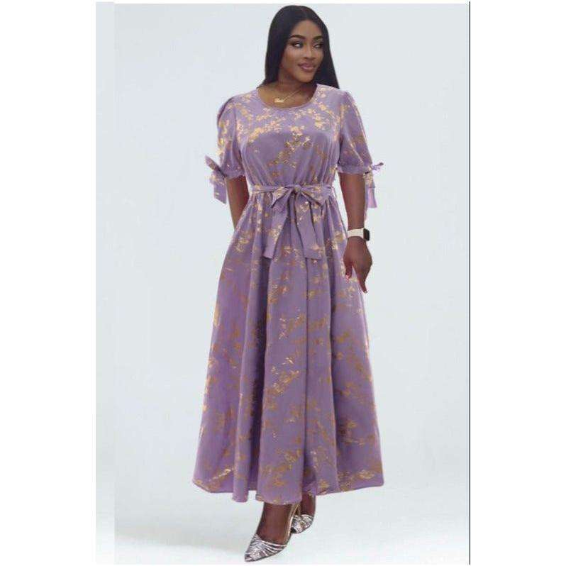 Round-Neck Long Sleeve Floral A-line Maxi Dress