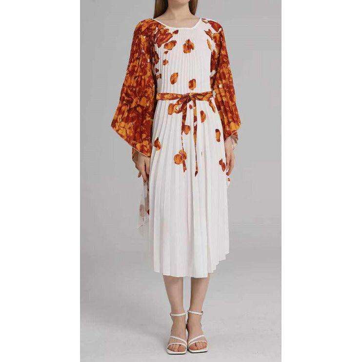 Printed Plus Size Satin Long Sleeve Midi Dress