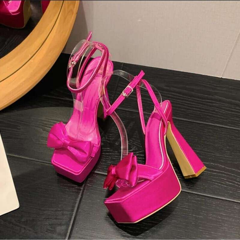 Silk Butterfly-knot Decor Buckle Strap Sandals