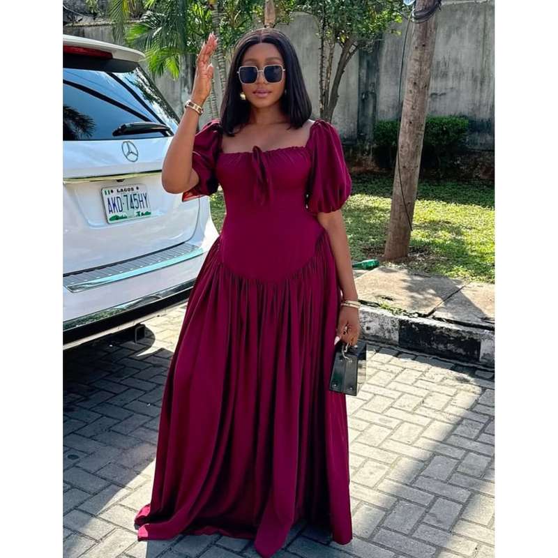 African Satin Dashiki Square Neck Maxi Dress