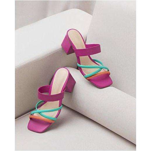 Multi Color Strappy Block Heel Sandals