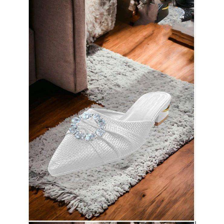 Glamorous Rhinestone Decor Point Toe Flats Mule Shoes