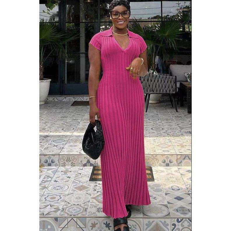 Short Sleeve Bodycon Ribbed Knit Maxi Dress
